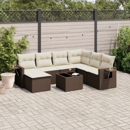 Salon de jardin 8 pcs avec coussins marron résine tressée 641750641750