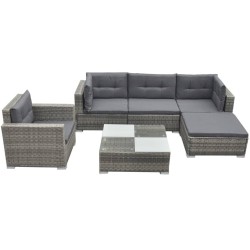 Salon de jardin 6 pcs avec coussins résine tressée gris 641752641752