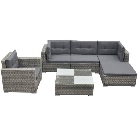Salon de jardin 6 pcs avec coussins résine tressée gris 641752641752