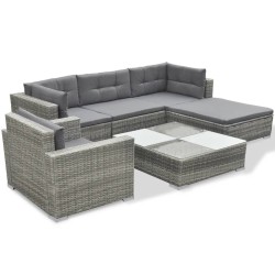 Salon de jardin 6 pcs avec coussins résine tressée gris 641752641752