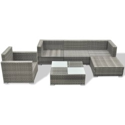 Salon de jardin 6 pcs avec coussins résine tressée gris 641752641752