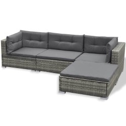Salon de jardin 6 pcs avec coussins résine tressée gris 641752641752