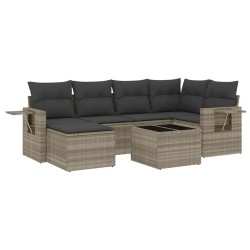 Salon de jardin avec coussins 7 pcs gris clair résine tressée 641753641753