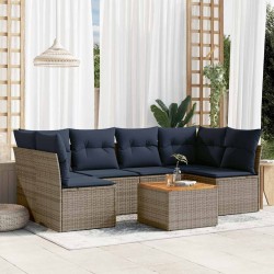 Salon de jardin 7 pcs avec coussins gris résine tressée 641755641755