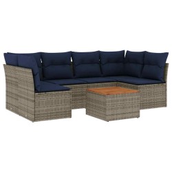 Salon de jardin 7 pcs avec coussins gris résine tressée 641755641755