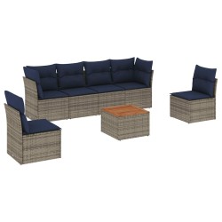 Salon de jardin 7 pcs avec coussins gris résine tressée 641757641757