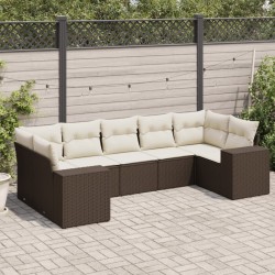 Salon de jardin avec coussins 7 pcs marron résine tressée 641758641758