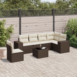 Salon de jardin avec coussins 7 pcs marron résine tressée 641760641760