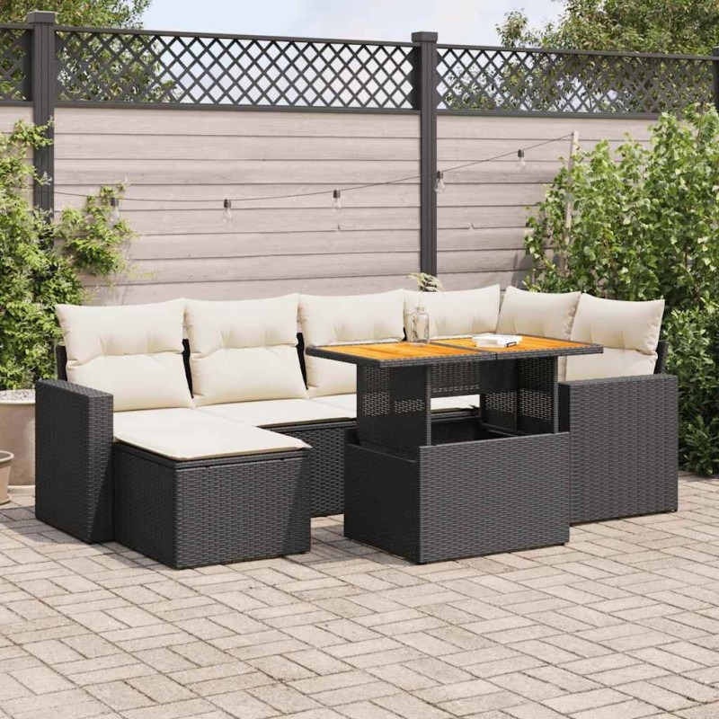 Salon de jardin 7 pcs avec coussins noir résine tressée 641765641765