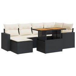 Salon de jardin 7 pcs avec coussins noir résine tressée 641765641765