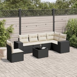 Salon de jardin 7 pcs avec coussins noir résine tressée 641767641767