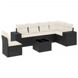 Salon de jardin 7 pcs avec coussins noir résine tressée 641767641767
