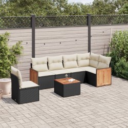 Salon de jardin 7 pcs avec coussins noir résine tressée 641770641770