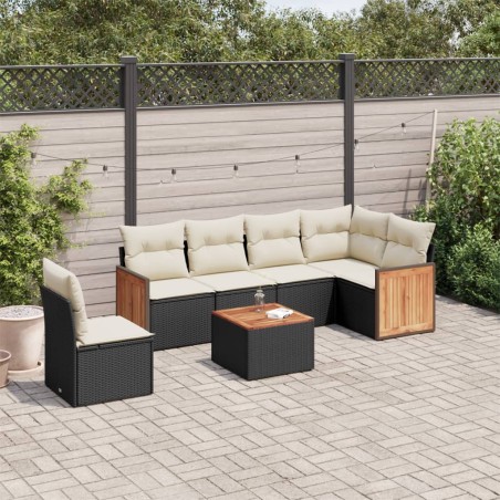 Salon de jardin 7 pcs avec coussins noir résine tressée 641770641770
