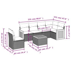 Salon de jardin 7 pcs avec coussins noir résine tressée 641770641770