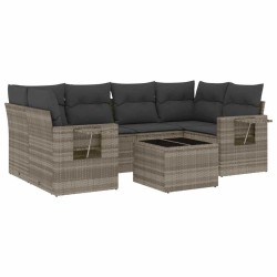Salon de jardin avec coussins 7 pcs gris clair résine tressée 641771641771