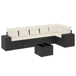 Salon de jardin 7 pcs avec coussins noir résine tressée 641772641772