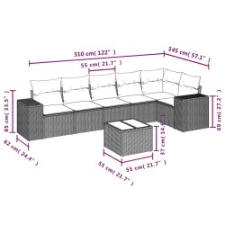 Salon de jardin 7 pcs avec coussins noir résine tressée 641772641772