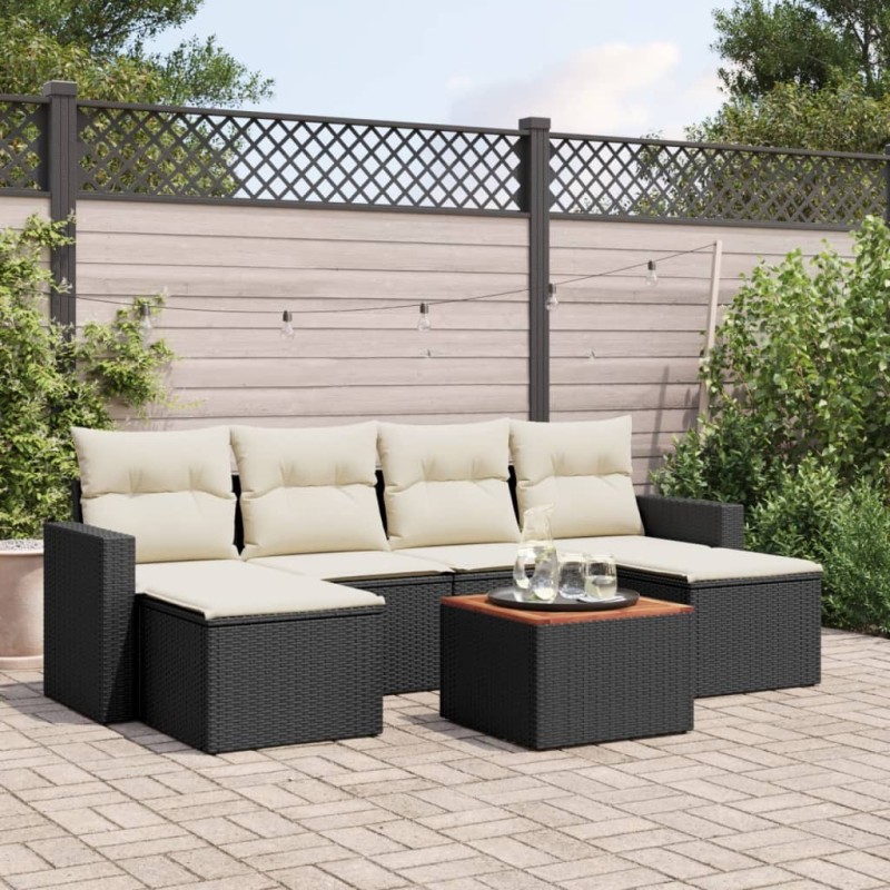 Salon de jardin 7 pcs avec coussins noir résine tressée 641773641773