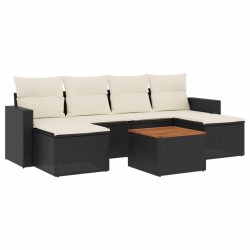 Salon de jardin 7 pcs avec coussins noir résine tressée 641773641773