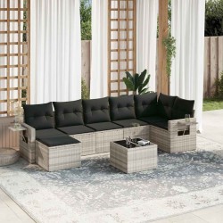 Salon de jardin 8 pcs avec coussins gris clair résine tressée 641775641775