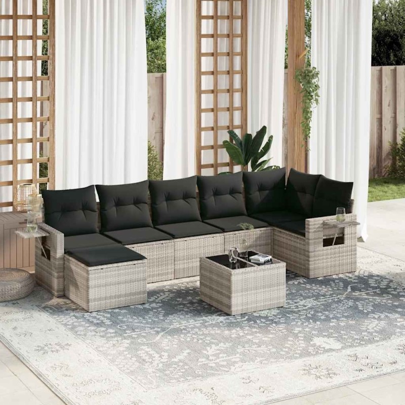 Salon de jardin 8 pcs avec coussins gris clair résine tressée 641775641775