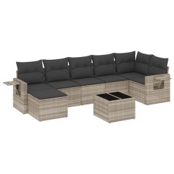 Salon de jardin 8 pcs avec coussins gris clair résine tressée 641775641775