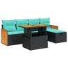 Salon de jardin 6 pcs avec coussins noir résine tressée acacia 641776641776