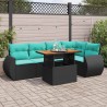 Salon de jardin 6 pcs avec coussins noir résine tressée 641779641779