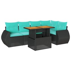 Salon de jardin 6 pcs avec coussins noir résine tressée 641779641779