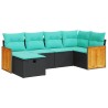 Salon de jardin 6 pcs avec coussins noir résine tressée 641781641781