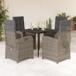 Ensemble à manger de jardin 5 pcs coussins gris résine tressée 641782641782