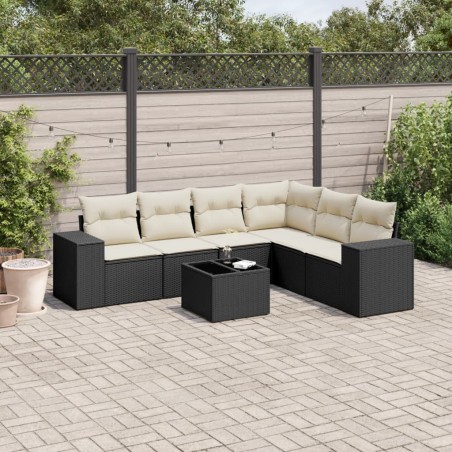 Salon de jardin 7 pcs avec coussins noir résine tressée 641783641783