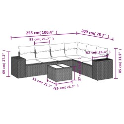 Salon de jardin 7 pcs avec coussins noir résine tressée 641783641783