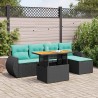 Salon de jardin 6 pcs avec coussins noir résine tressée 641784641784