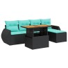 Salon de jardin 6 pcs avec coussins noir résine tressée 641784641784
