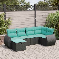 Salon de jardin 6 pcs avec coussins noir résine tressée 641785641785
