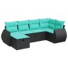 Salon de jardin 6 pcs avec coussins noir résine tressée 641785641785