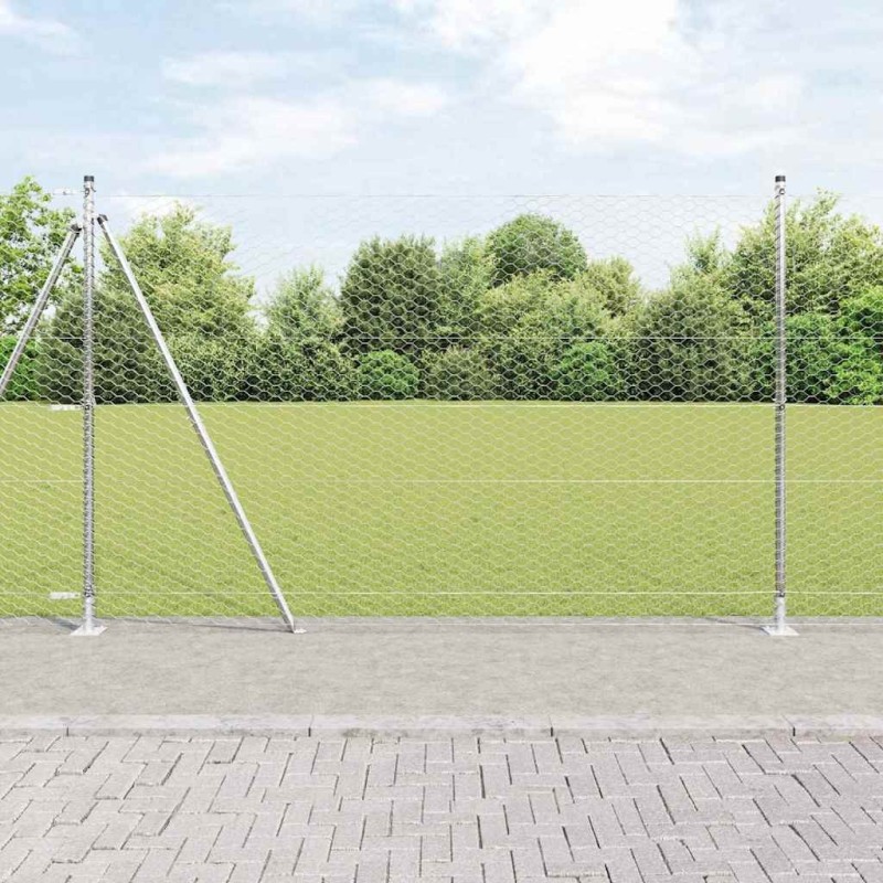 Clôture hexagonale avec base en béton 25 x 1,6 m Argenté Maille 641788641788