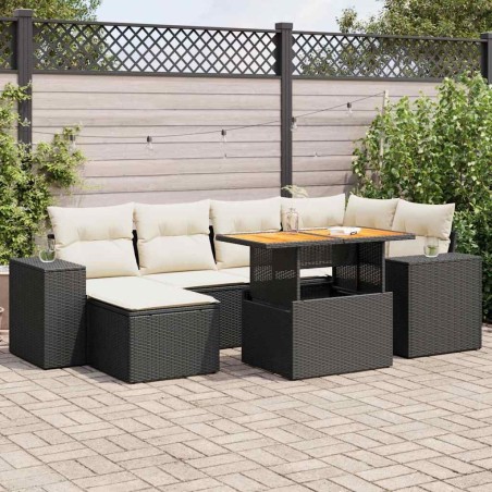 Salon de jardin 7 pcs avec coussins noir résine tressée 641790641790