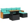 Salon de jardin 6 pcs avec coussins noir résine tressée acacia 641791641791