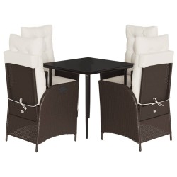 Ensemble à manger de jardin 5 pcs et coussins marron poly rotin 641792641792