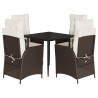 Ensemble à manger de jardin 5 pcs et coussins marron poly rotin 641792641792
