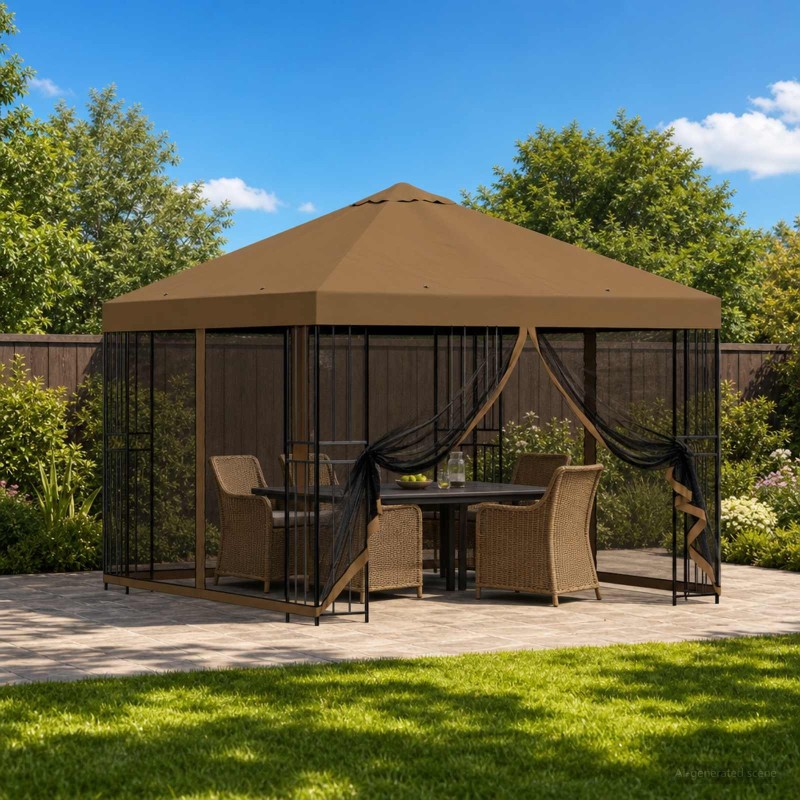 Abri de jardin avec parois 3 x 3 m Taupe Polyester et Acier 641796641796