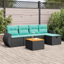 Salon de jardin 6 pcs avec coussins noir résine tressée 641797641797