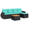 Salon de jardin 6 pcs avec coussins noir résine tressée 641797641797