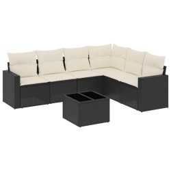 Salon de jardin 7 pcs avec coussins noir résine tressée 641800641800