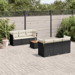 Salon de jardin 7 pcs avec coussins noir résine tressée 641803641803