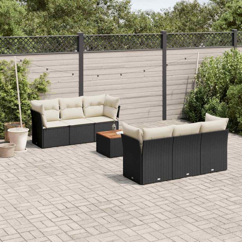 Salon de jardin 7 pcs avec coussins noir résine tressée 641803641803