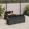 Salon de jardin 6 pcs avec coussins noir résine tressée acacia 641804641804